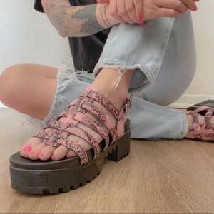 Pink Snakeskin Platform Sandals